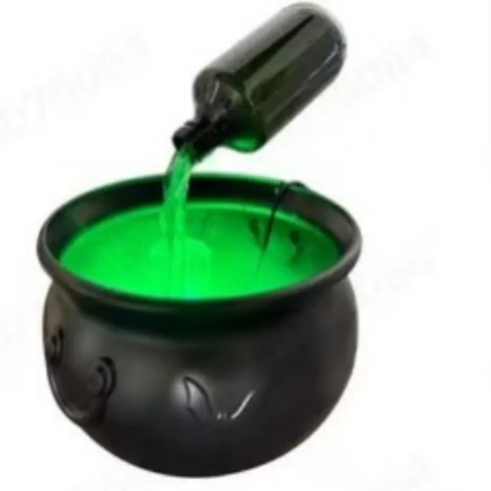 Caldero de bruja verde ultrasónico para Halloween, máquina de niebla con luces LED y botella flotante decorativa