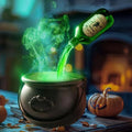 Caldero de bruja verde ultrasónico para Halloween, máquina de niebla con luces LED y botella flotante decorativa