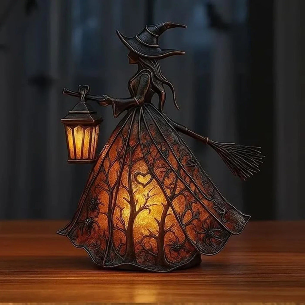 Decoración de bruja de Halloween — figura de farol LED de brillo cálido