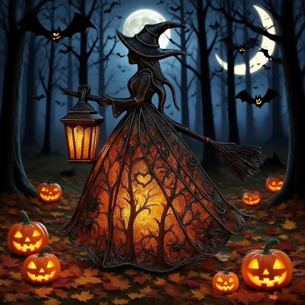 Decoración de bruja de Halloween — figura de farol LED de brillo cálido