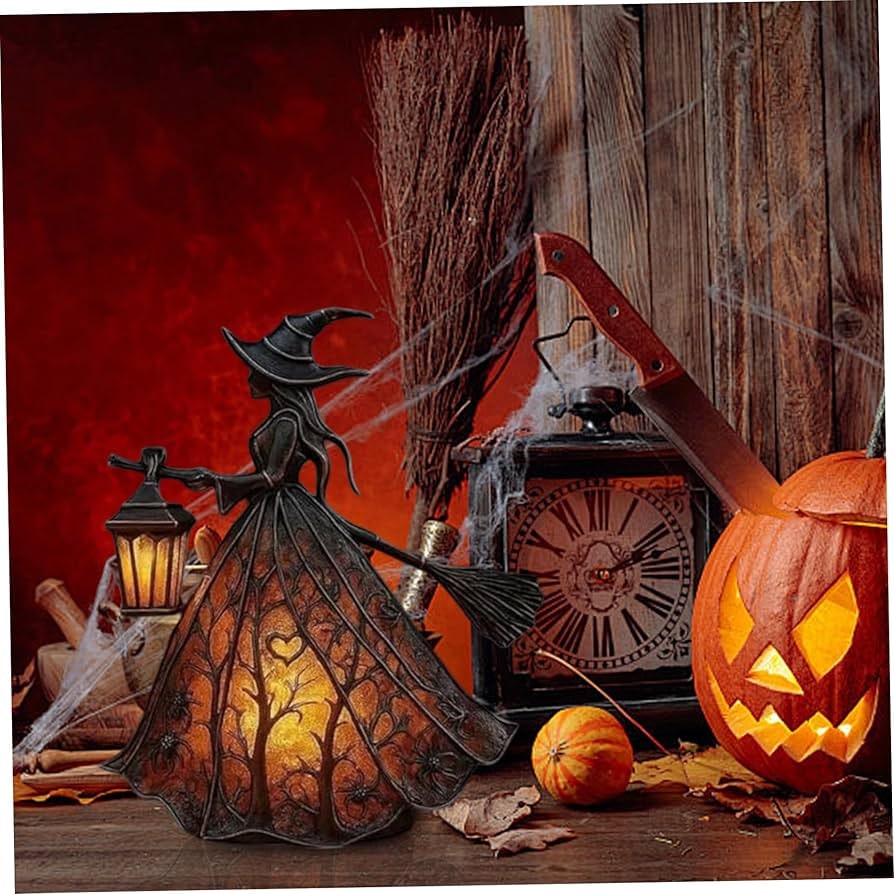 Decoración de bruja de Halloween — figura de farol LED de brillo cálido