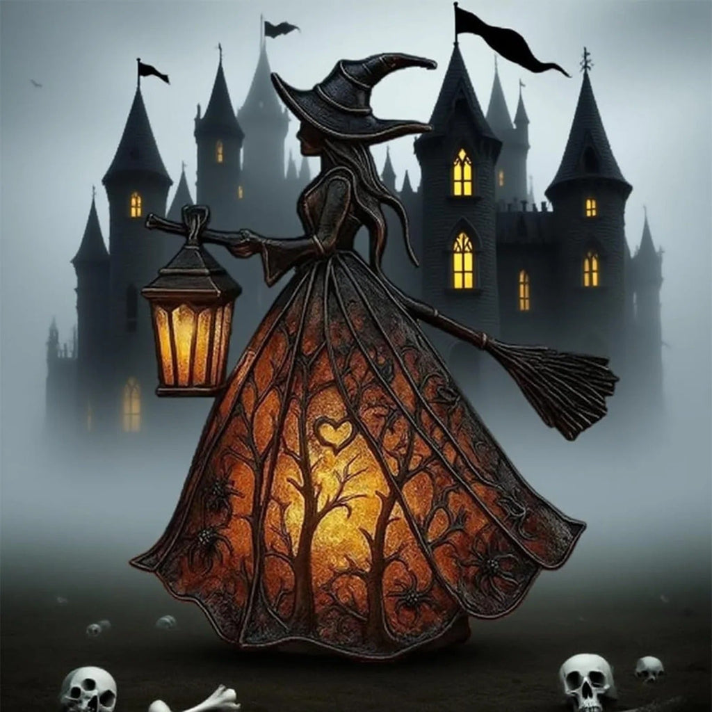 Decoración de bruja de Halloween — figura de farol LED de brillo cálido