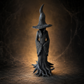 Gothic-Halloween-Hexenfigur mit dunkelgrauer Oberfläche und strukturierter Rindenwurzel-Basis