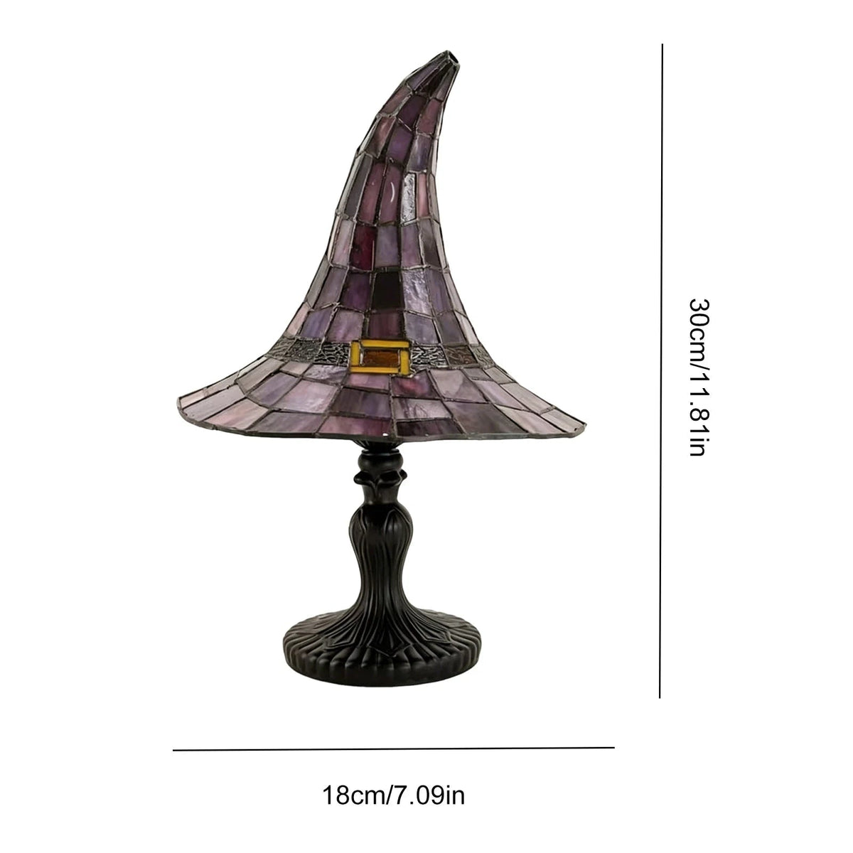 Halloween Tiffany stílusú boszorkánysapka asztali lámpa - USB-tápellátás, meleg fény, díszes talapzat