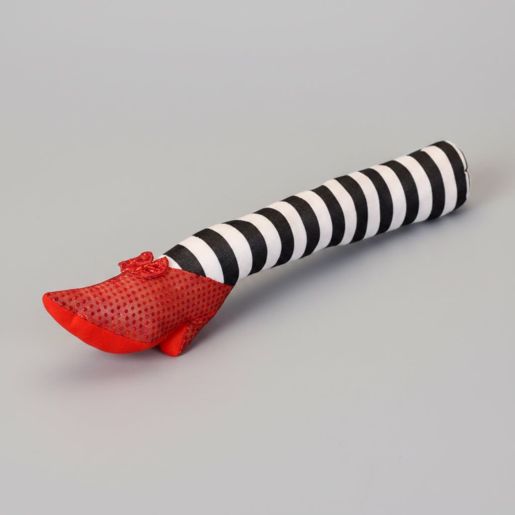 Decorazione fermaporta a forma di gamba di strega per Halloween - calze in peluche, scarpe rosse