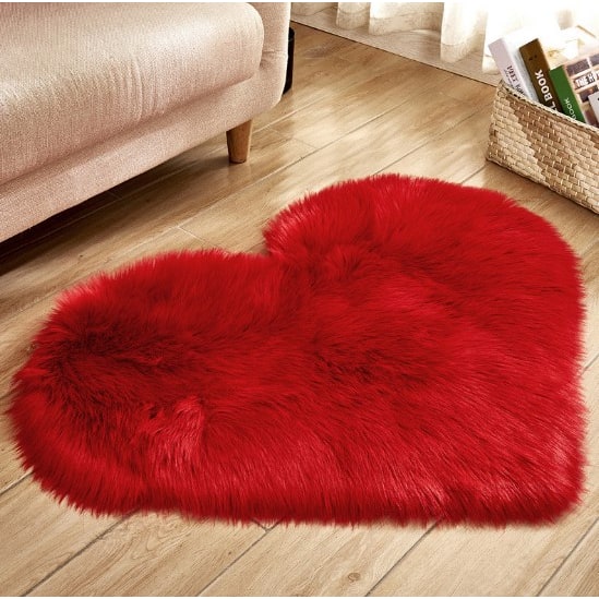 Heart Shaped Plush Faux Fur Area Rug 8 By 10 Non Slip Pad