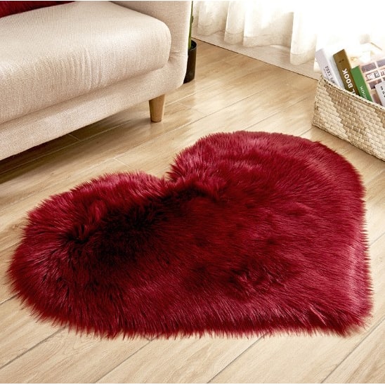 Heart Shaped Plush Faux Fur Area Rug 8 By 10 Non Slip Pad