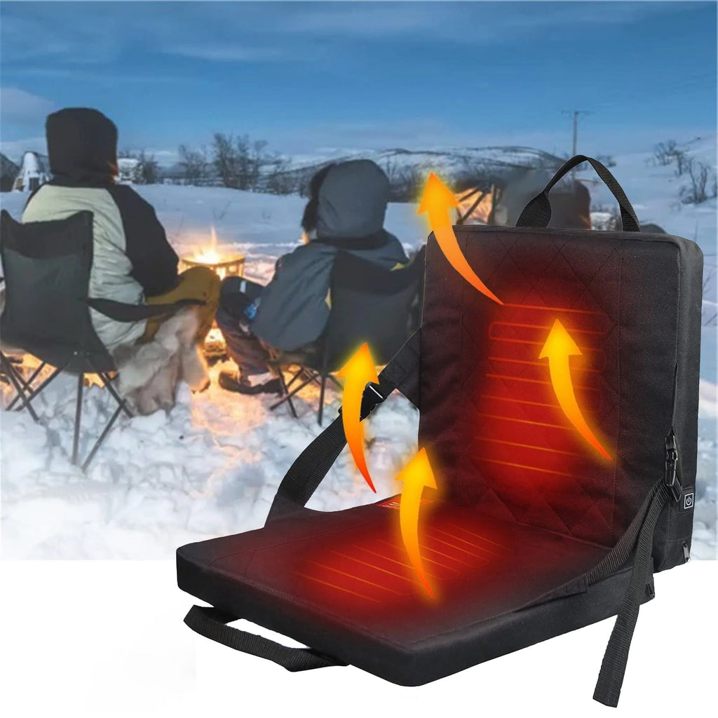 Cojín de asiento térmico portátil — respaldo ergonómico, diseño acolchado y alimentación USB