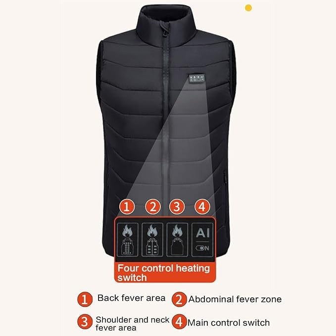 Quilted Design Heated Vest — USB Rechargeable Battery, Multiple Heating Zones