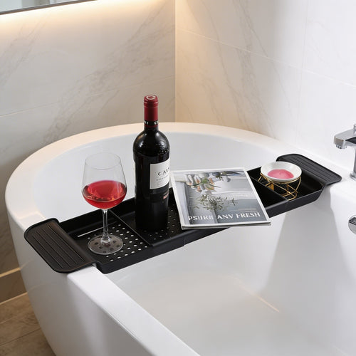 Adjustable Modern Bathtub Caddy Tray with Non-Slip Grip Made of Durable Plastic for Books Wine and Tablets | ribuella