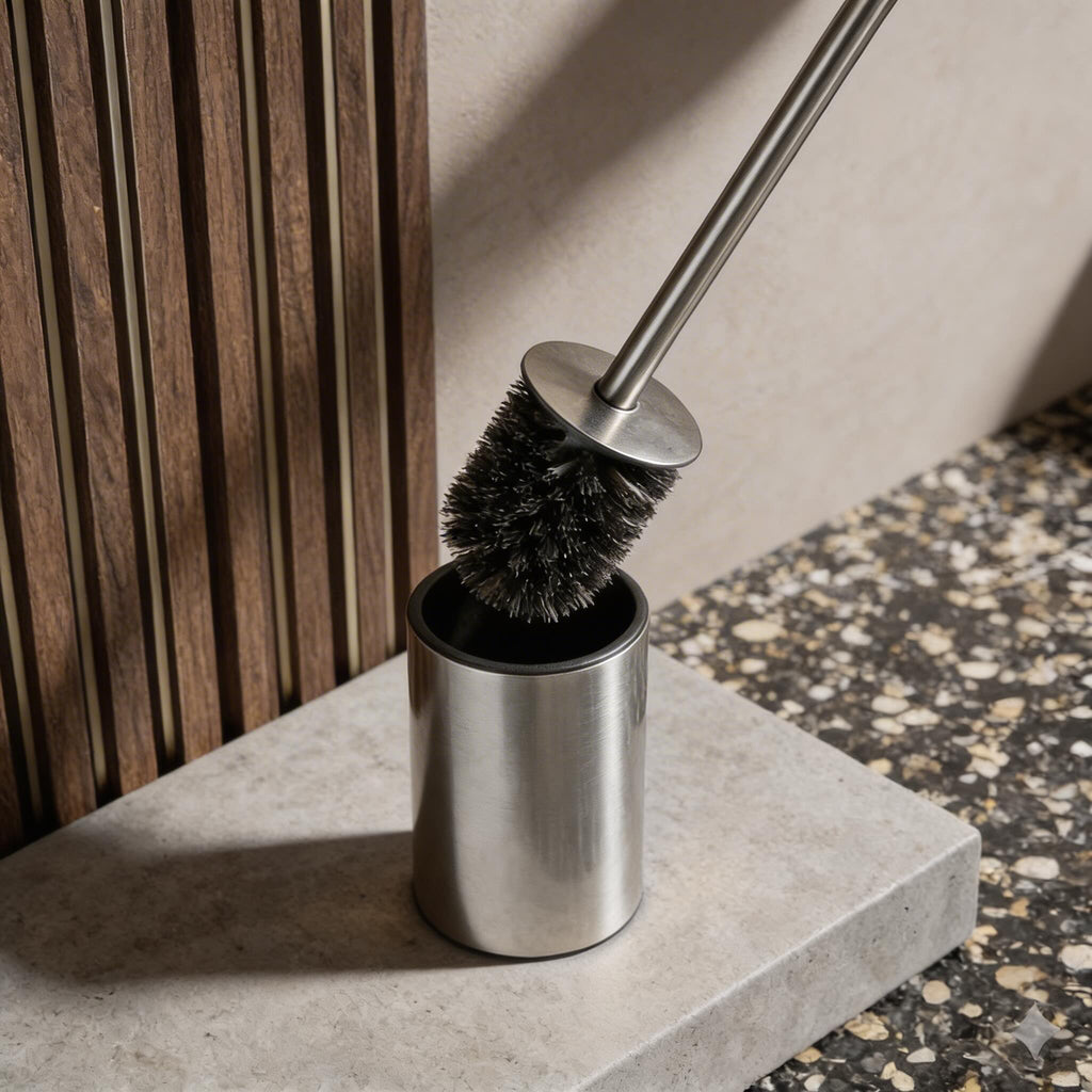 Modern Standing Toilet Brush Set with Stainless Steel Holder for Compact Storage and Efficient Cleaning | ribuella