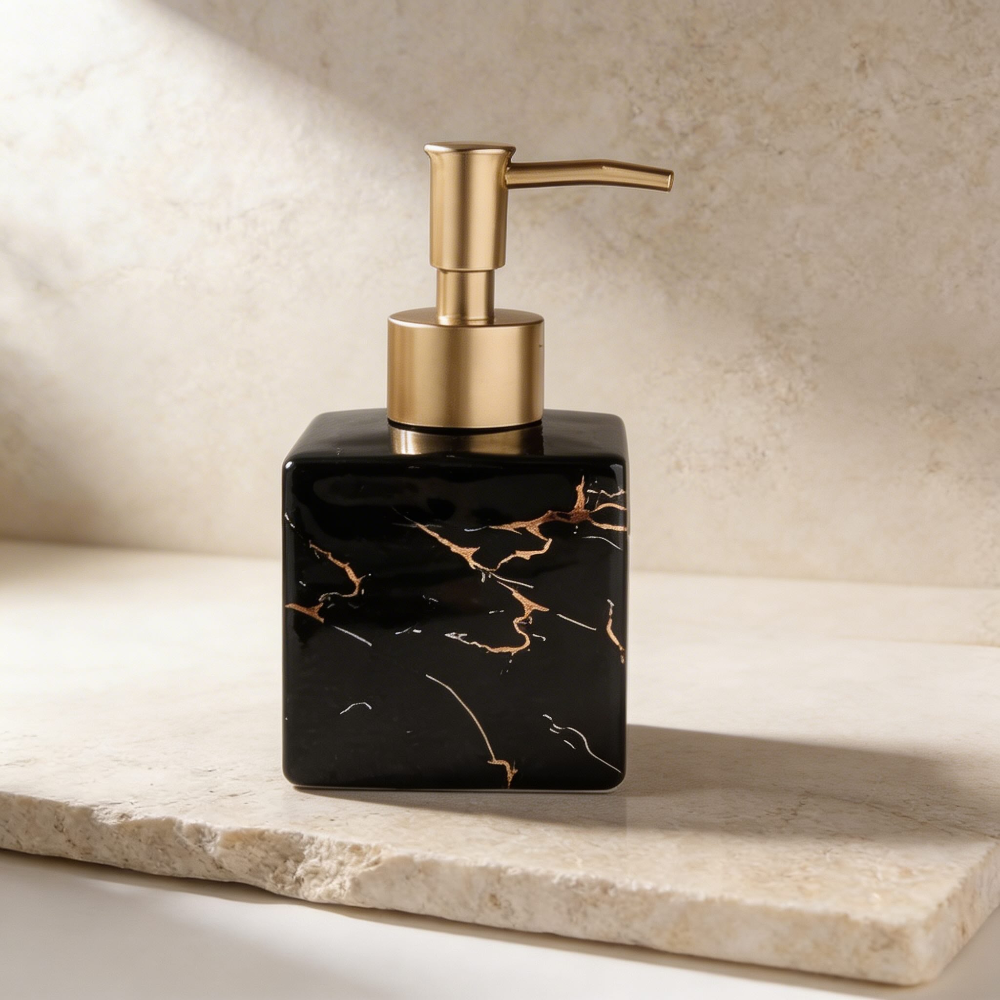 Distributeur moderne de savon liquide en céramique, avec pompe dorée mate, pour savon liquide et lotion dans la salle de bains ou la cuisine | ribuella