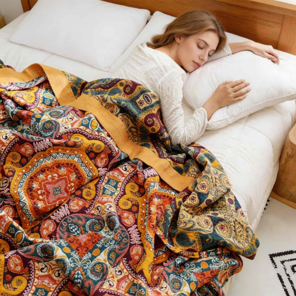 Cooling Blanket Reversible Design 100% Cotton Breathable Moisture-Wicking for Comfortable Sleep | ribuella
