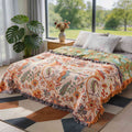 Bohemian Floral Throw Blanket Cotton Multi-Purpose Soft Cozy Machine Washable for Year-Round Comfort | ribuella