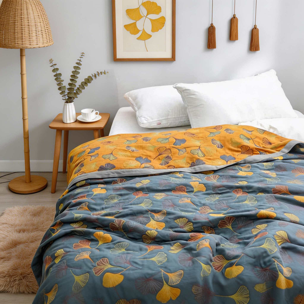 Ginkgo Leaf Throw Blanket Reversible Soft Fleece Fabric Cozy Design for Home Decor and Outdoor Use | ribuella
