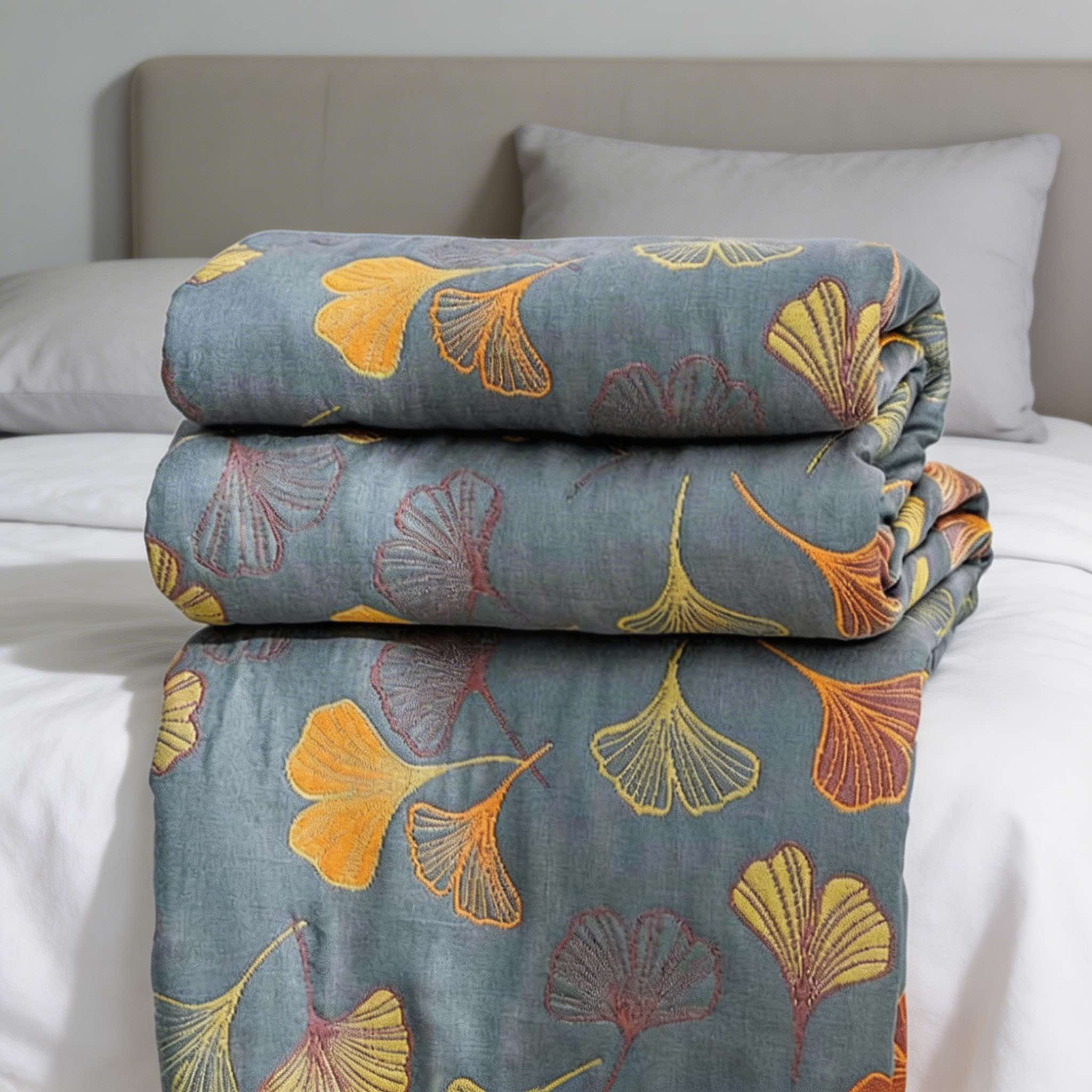 Ginkgo Leaf Throw Blanket Reversible Soft Fleece Fabric Cozy Design for Home Decor and Outdoor Use | ribuella