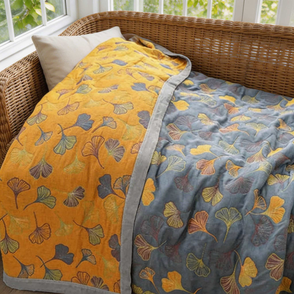 Ginkgo Leaf Throw Blanket Reversible Soft Fleece Fabric Cozy Design for Home Decor and Outdoor Use | ribuella