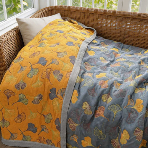 Pläd med ginkgoblad, vändbar, mjukt fleece­tyg, mysig design för heminredning och utomhusbruk | ribuella