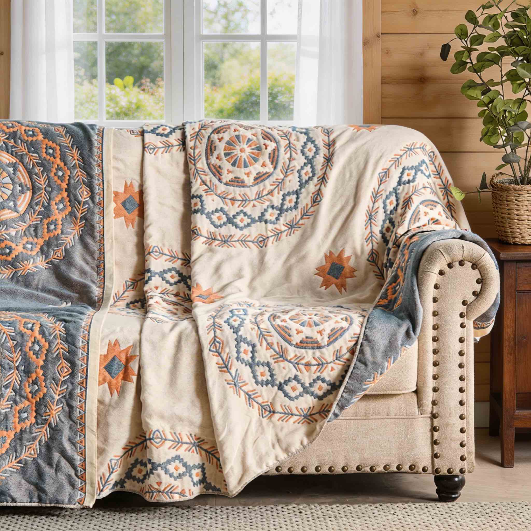 Bohemian Cotton Throw Blanket with Mandala Pattern Soft Breathable Multi-Purpose Home Decor | ribuella