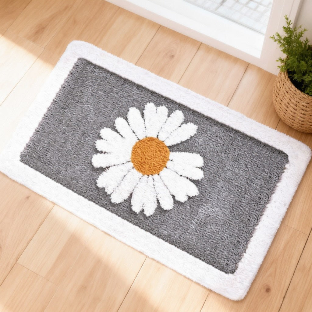 Contemporary Floral Bath Mat Plush Microfiber Non-Slip Rubber Backing Machine Washable for Bathroom and Shower | ribuella
