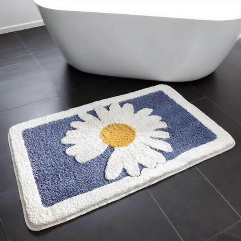 Contemporary Floral Bath Mat Plush Microfiber Non-Slip Rubber Backing Machine Washable for Bathroom and Shower | ribuella