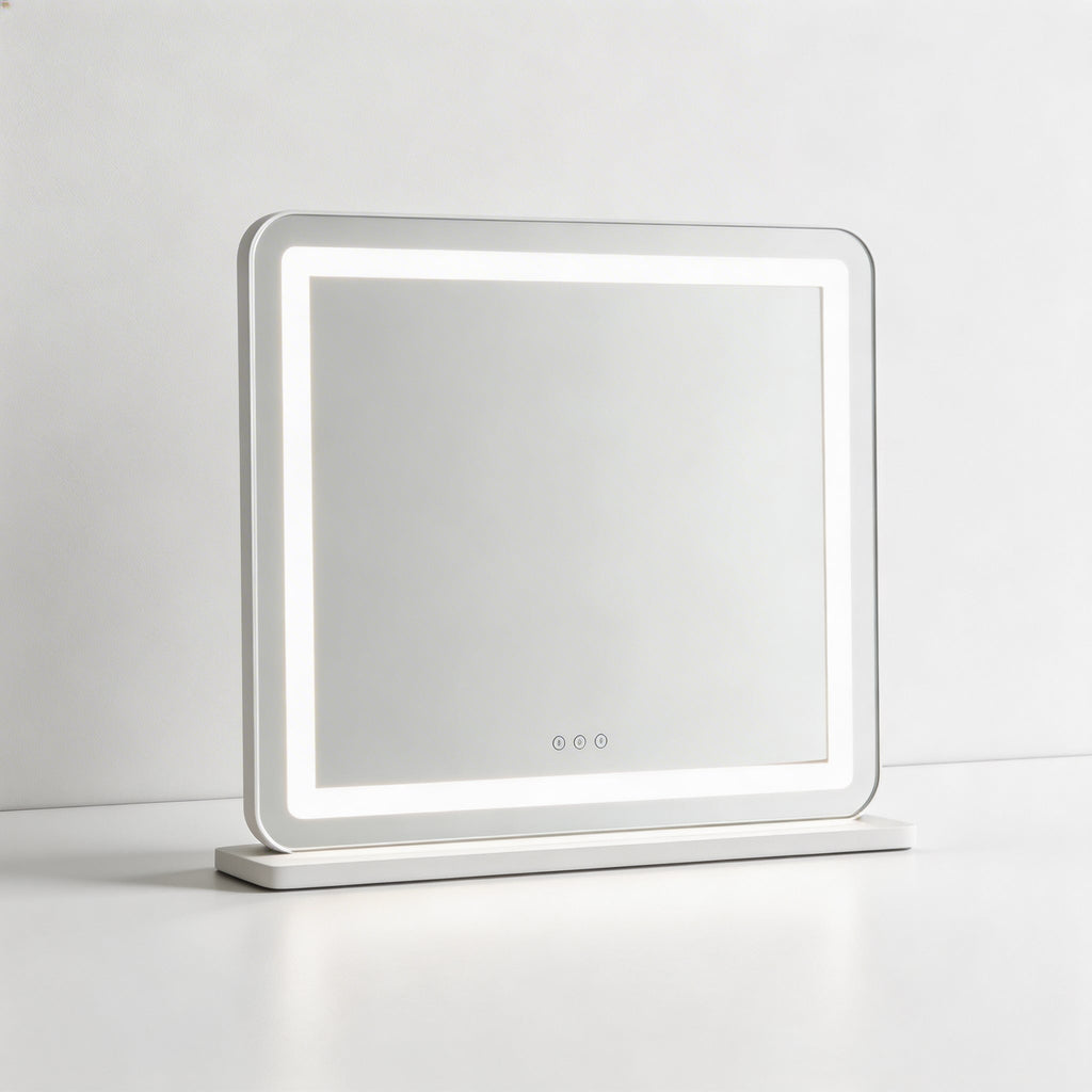 Modern Rectangle Vanity Mirror with Stable Base Aluminum LED Lighting and Adjustable Brightness | ribuella