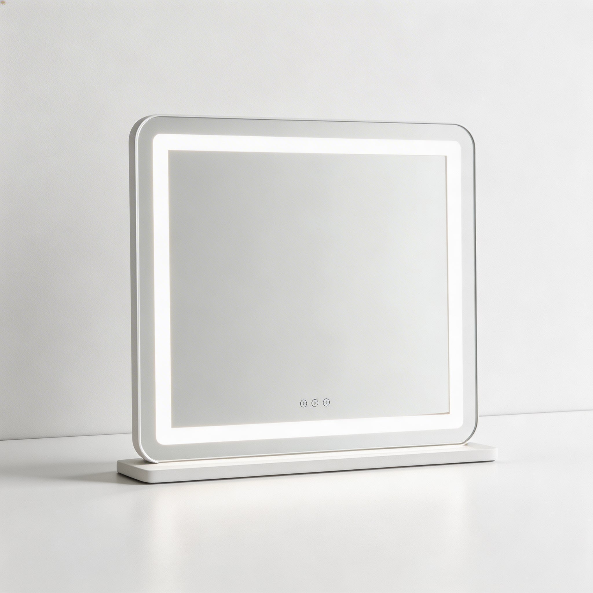 Modern Rectangle Vanity Mirror with Stable Base Aluminum LED Lighting and Adjustable Brightness | ribuella