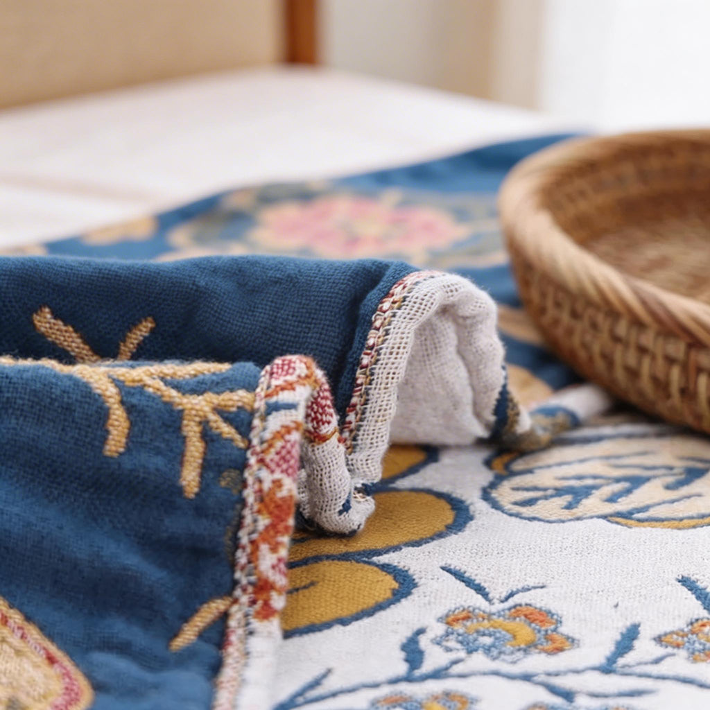 Contemporary Floral Throw Blanket Reversible Cotton Lightweight Decorative Accent Machine Washable | ribuella