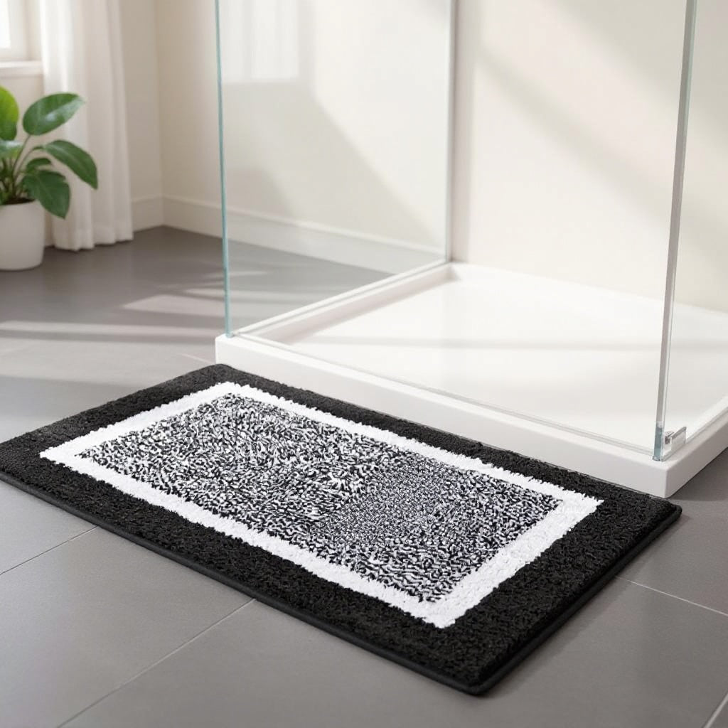 Modern Non-Slip Bath Mat Soft Microfiber Quick-Drying with Two-Tone Border for Bathroom and Shower Use | ribuella