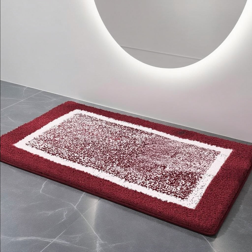 Modern Non-Slip Bath Mat Soft Microfiber Quick-Drying with Two-Tone Border for Bathroom and Shower Use | ribuella