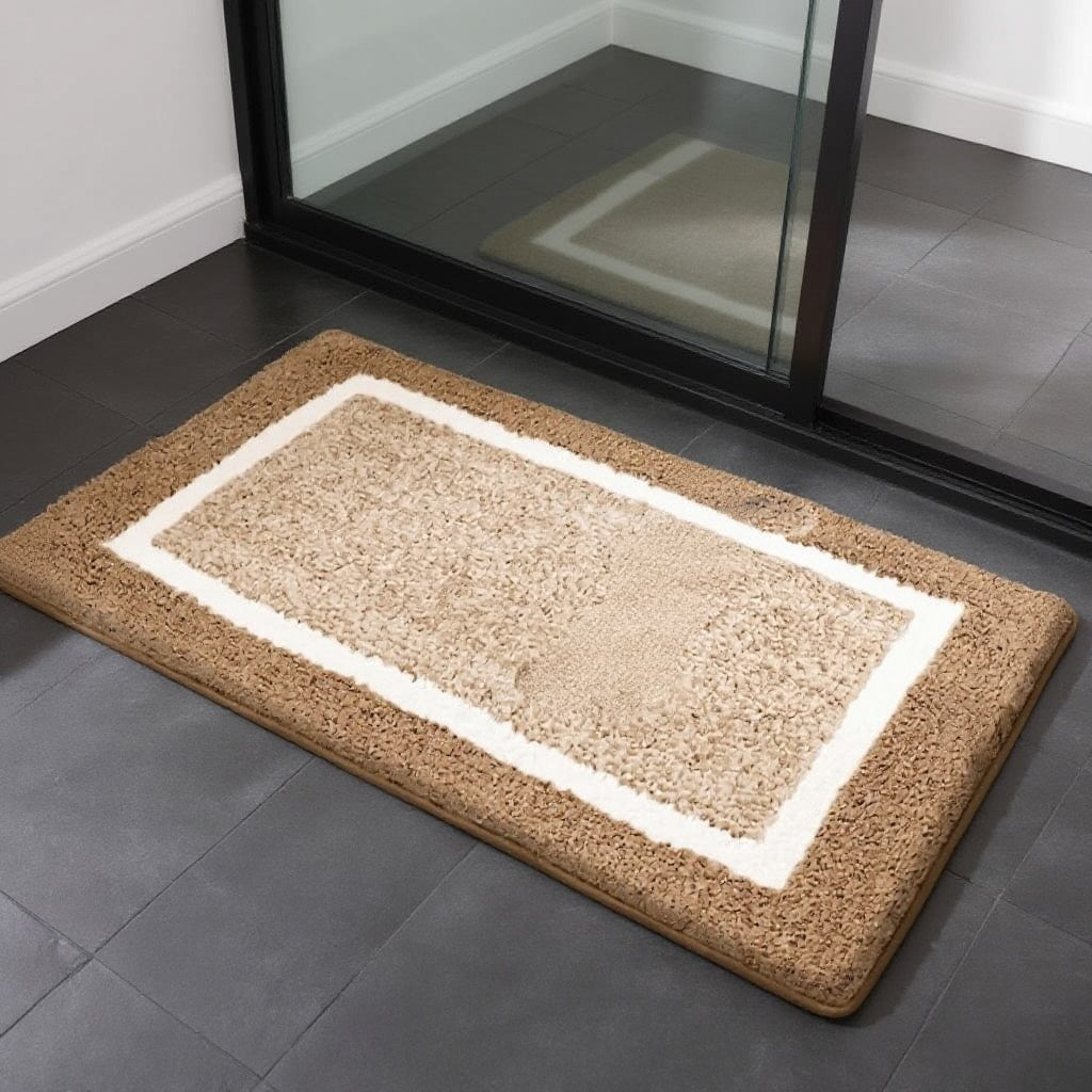Modern Non-Slip Bath Mat Soft Microfiber Quick-Drying with Two-Tone Border for Bathroom and Shower Use | ribuella