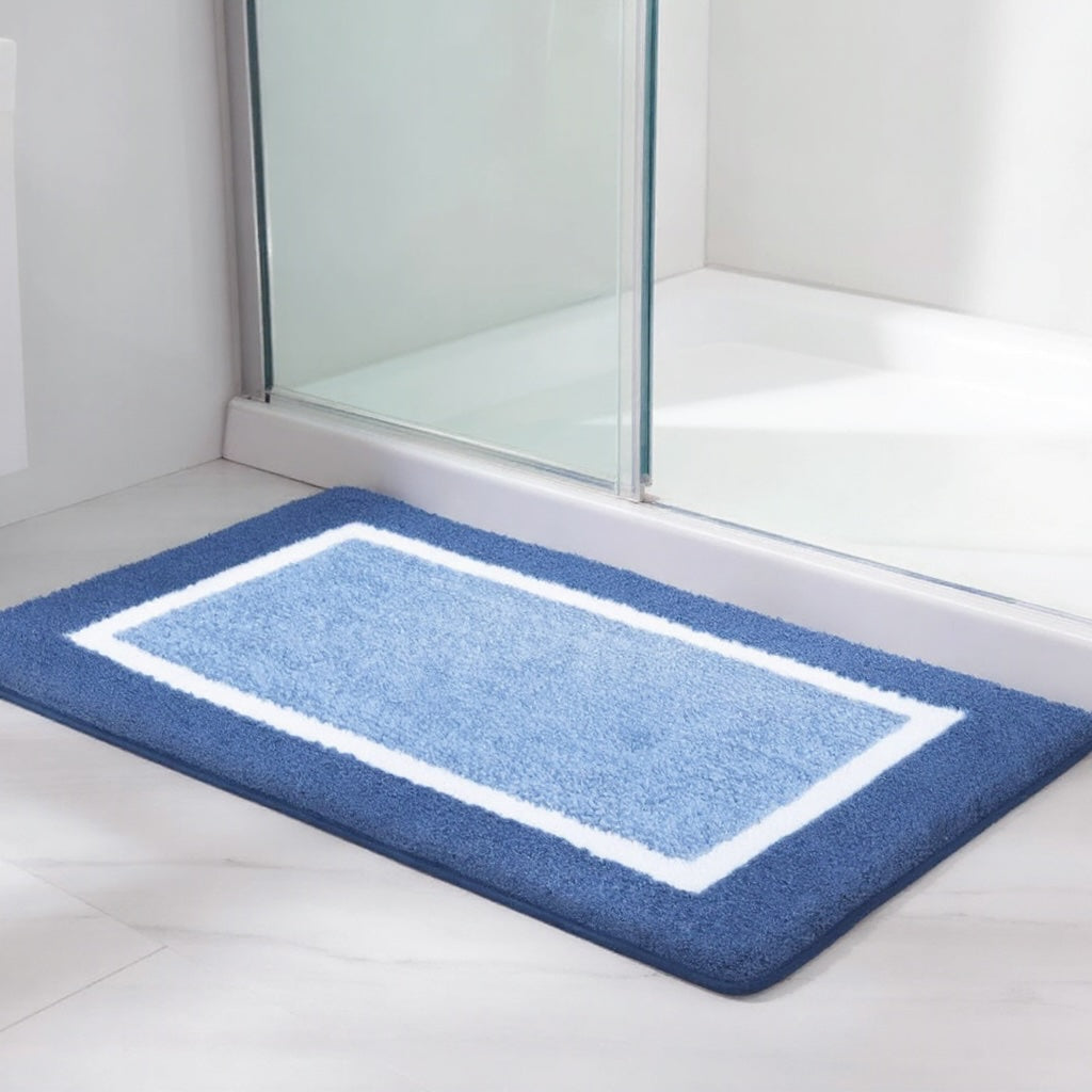 Modern Non-Slip Bath Mat Soft Microfiber Quick-Drying with Two-Tone Border for Bathroom and Shower Use | ribuella
