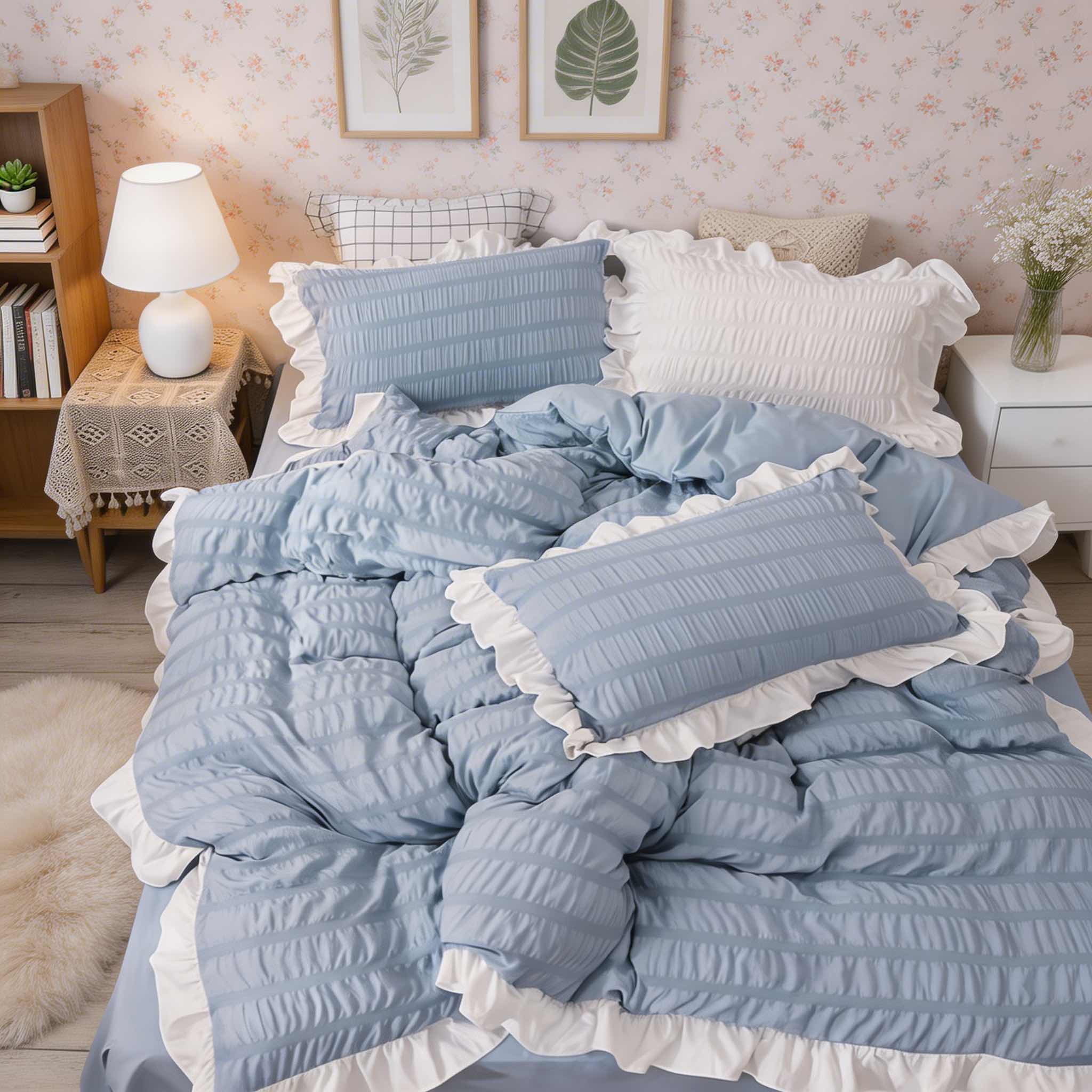 Modern Ribbed Bedding Set with Duvet Cover Flat Sheet and Pillow Cases for Comfortable Sleep | ribuella