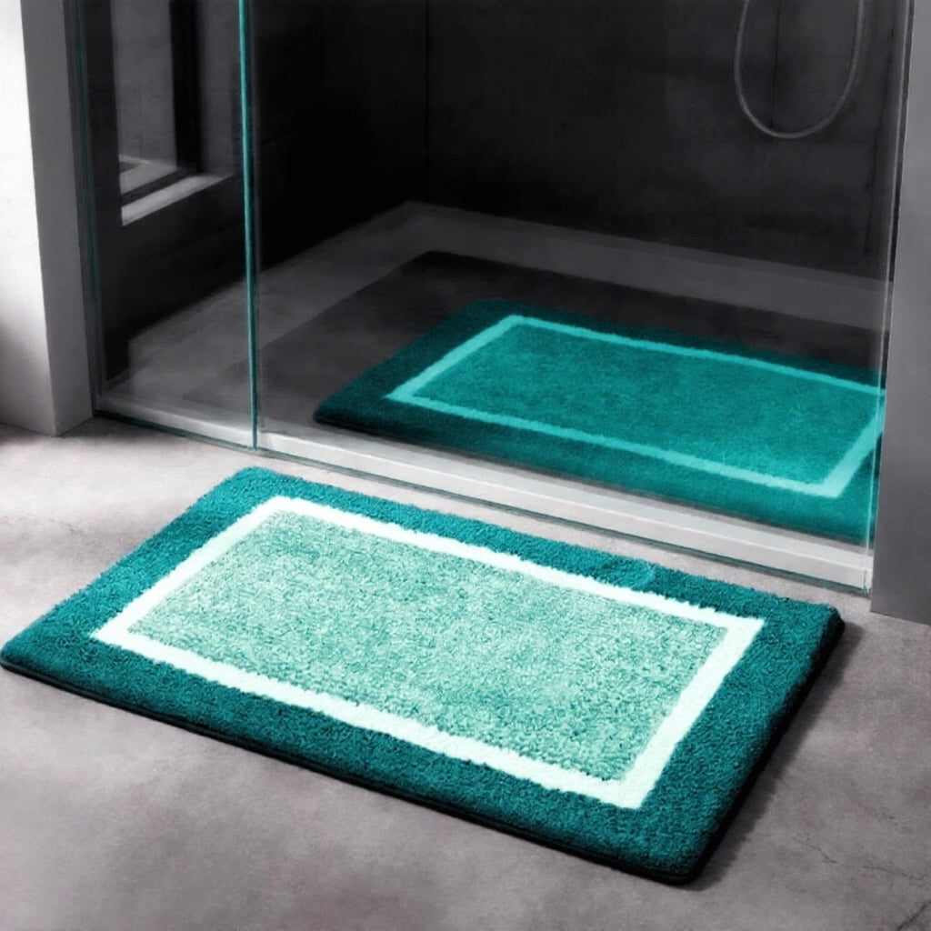 Modern Non-Slip Bath Mat Soft Microfiber Quick-Drying with Two-Tone Border for Bathroom and Shower Use | ribuella