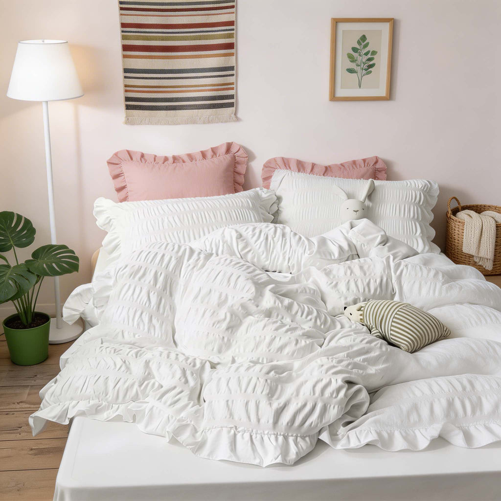 Modern Ribbed Bedding Set with Duvet Cover Flat Sheet and Pillow Cases for Comfortable Sleep | ribuella