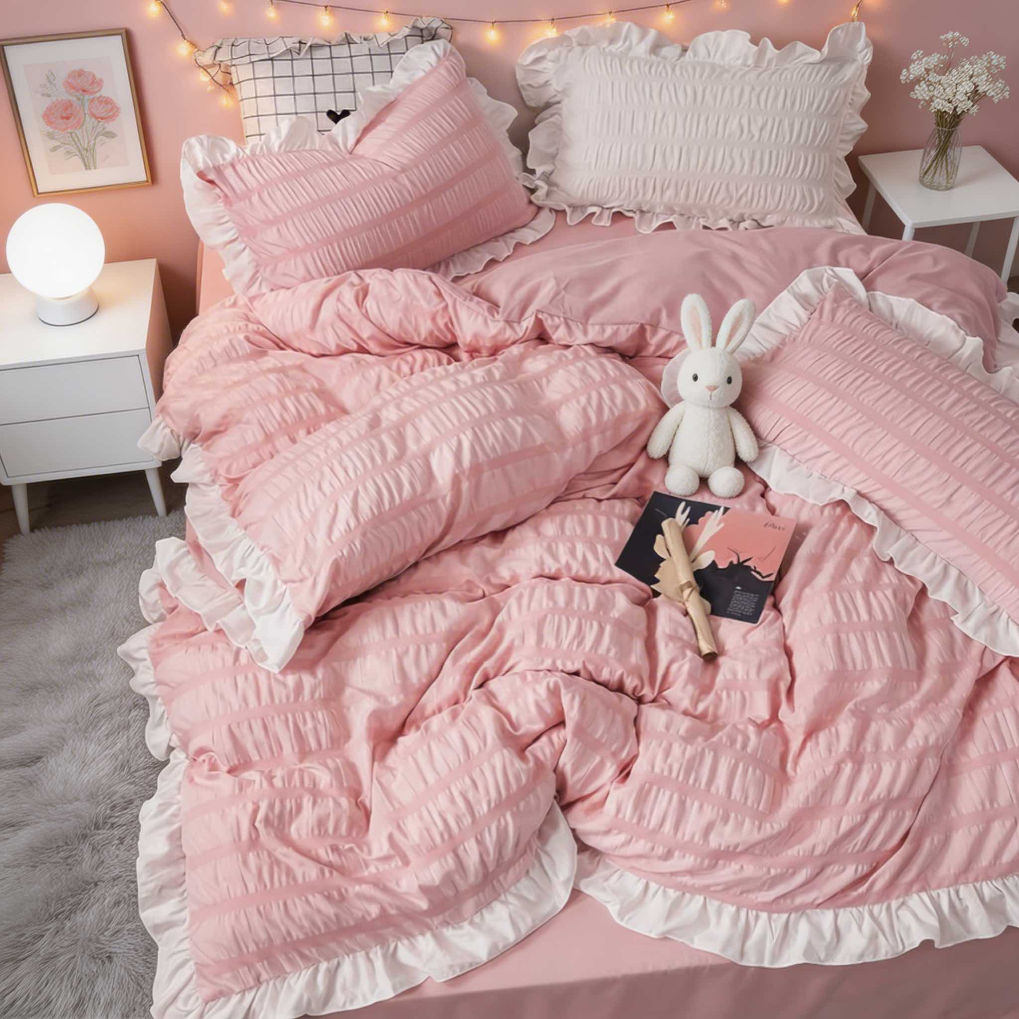 Modern Ribbed Bedding Set with Duvet Cover Flat Sheet and Pillow Cases for Comfortable Sleep | ribuella
