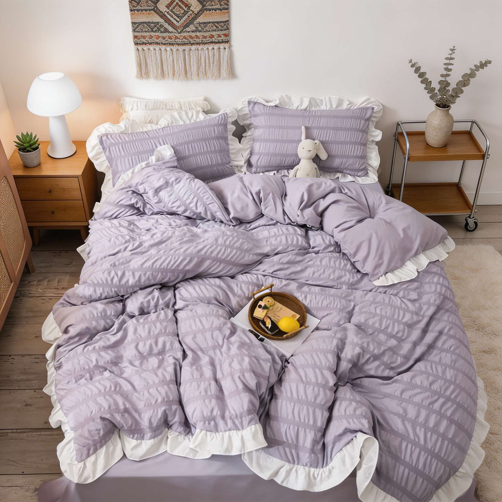 Modern Ribbed Bedding Set with Duvet Cover Flat Sheet and Pillow Cases for Comfortable Sleep | ribuella