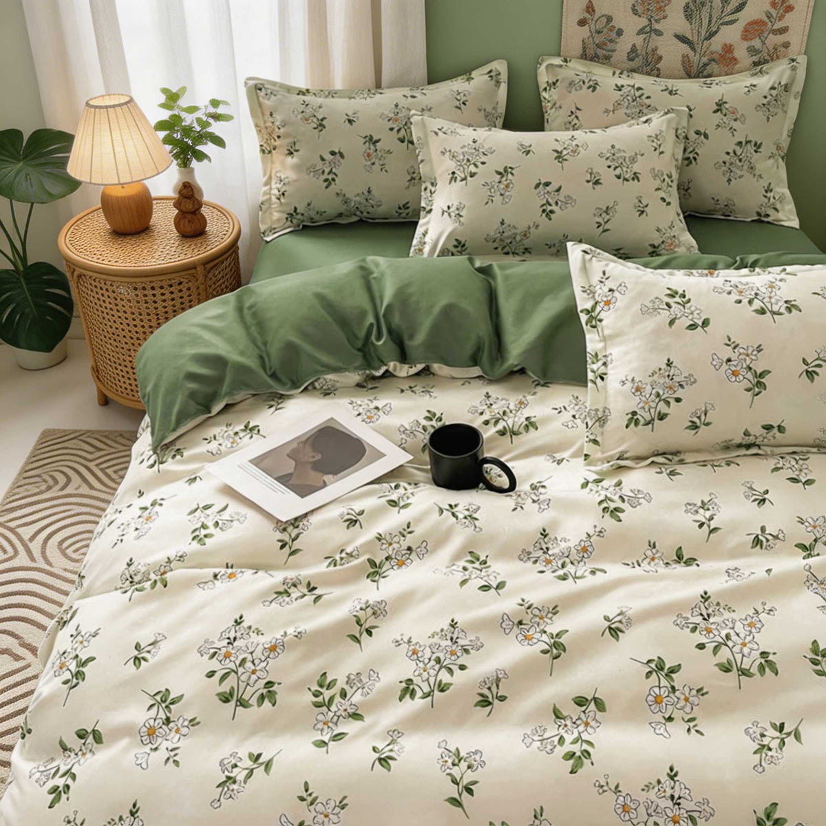 Vintage Floral Bedding Set Duvet Cover Flat Sheet Pillow Cases Easy Care Cottage core Aesthetic | ribuella