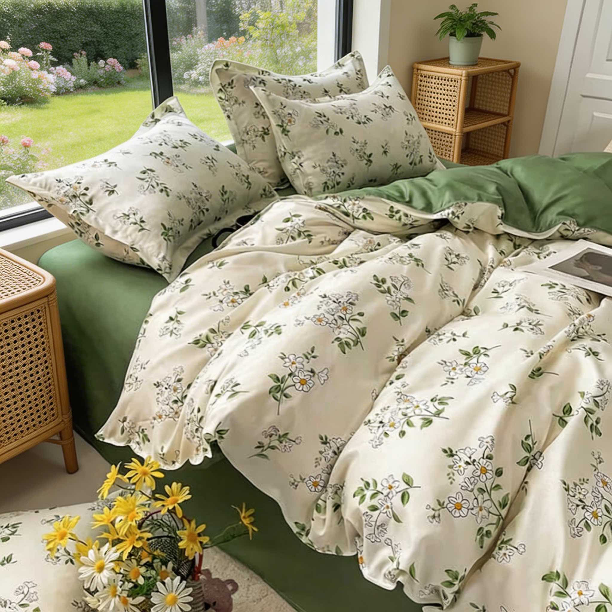 Vintage Floral Bedding Set Duvet Cover Flat Sheet Pillow Cases Easy Care Cottage core Aesthetic | ribuella
