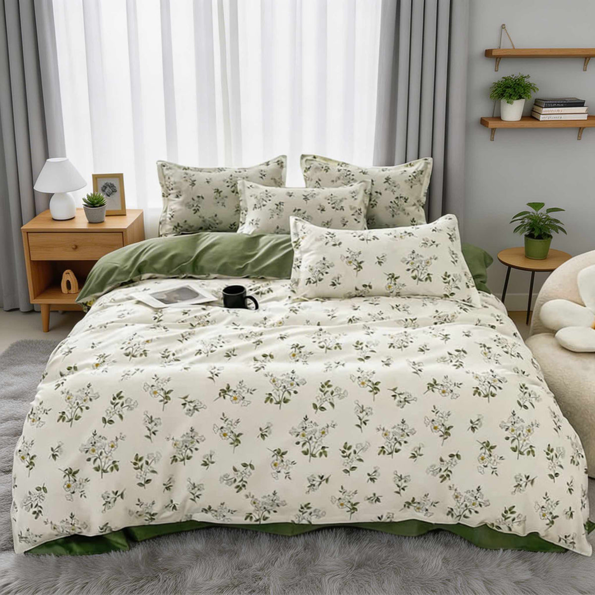 Vintage Floral Bedding Set Duvet Cover Flat Sheet Pillow Cases Easy Care Cottage core Aesthetic | ribuella