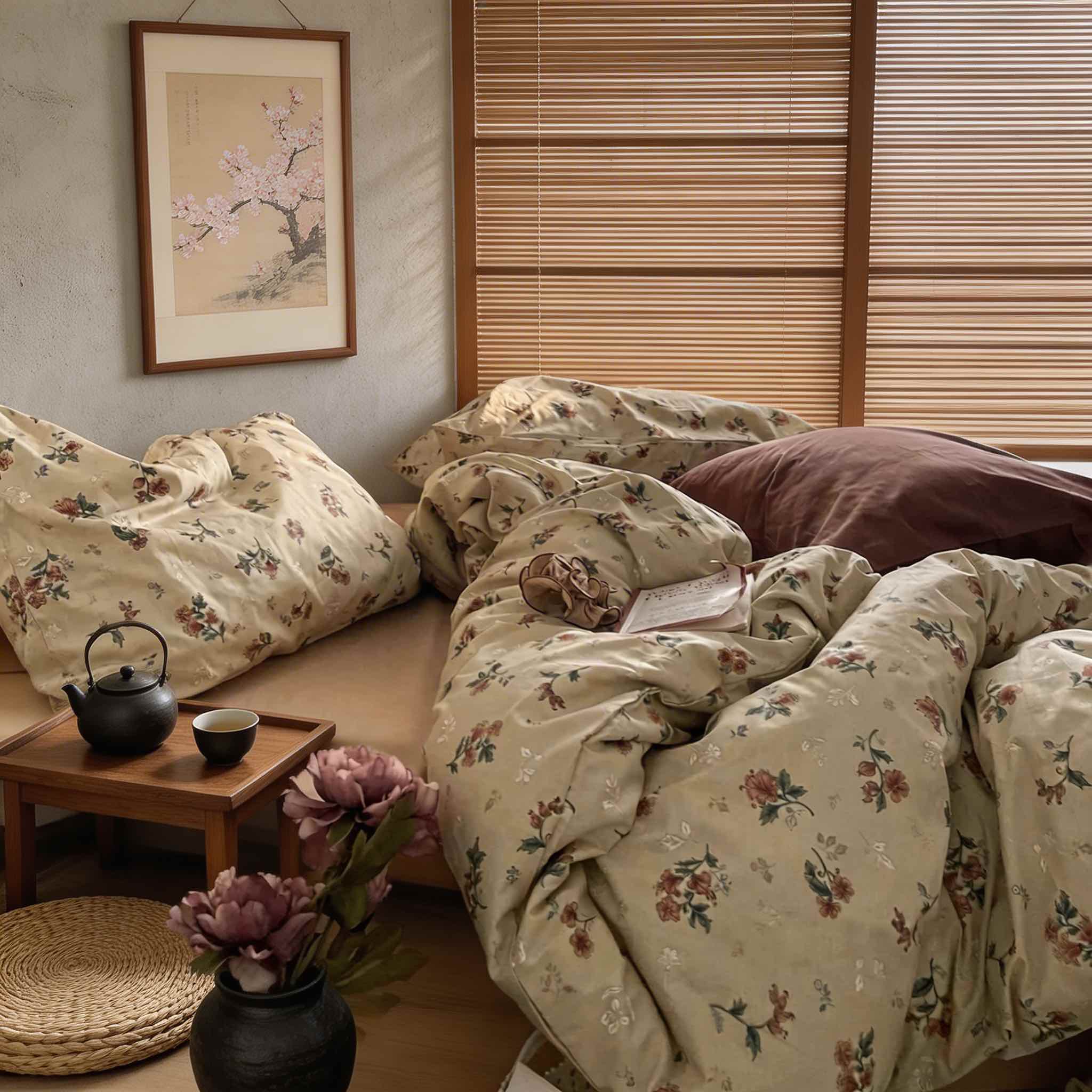 Vintage Floral Bedding Set Duvet Covers with Flat Sheet and Pillow Cases for Cozy Bedroom Decor | ribuella