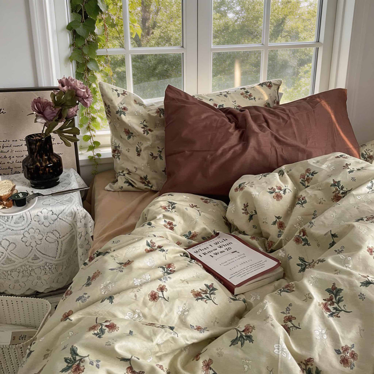 Vintage Floral Bedding Set Duvet Covers with Flat Sheet and Pillow Cases for Cozy Bedroom Decor | ribuella