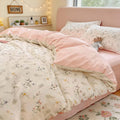 Floral Print Bedding Set Polyester Duvet Cover Flat Sheet Pillow Cases Soft Fabric Multiple Sizes | ribuella