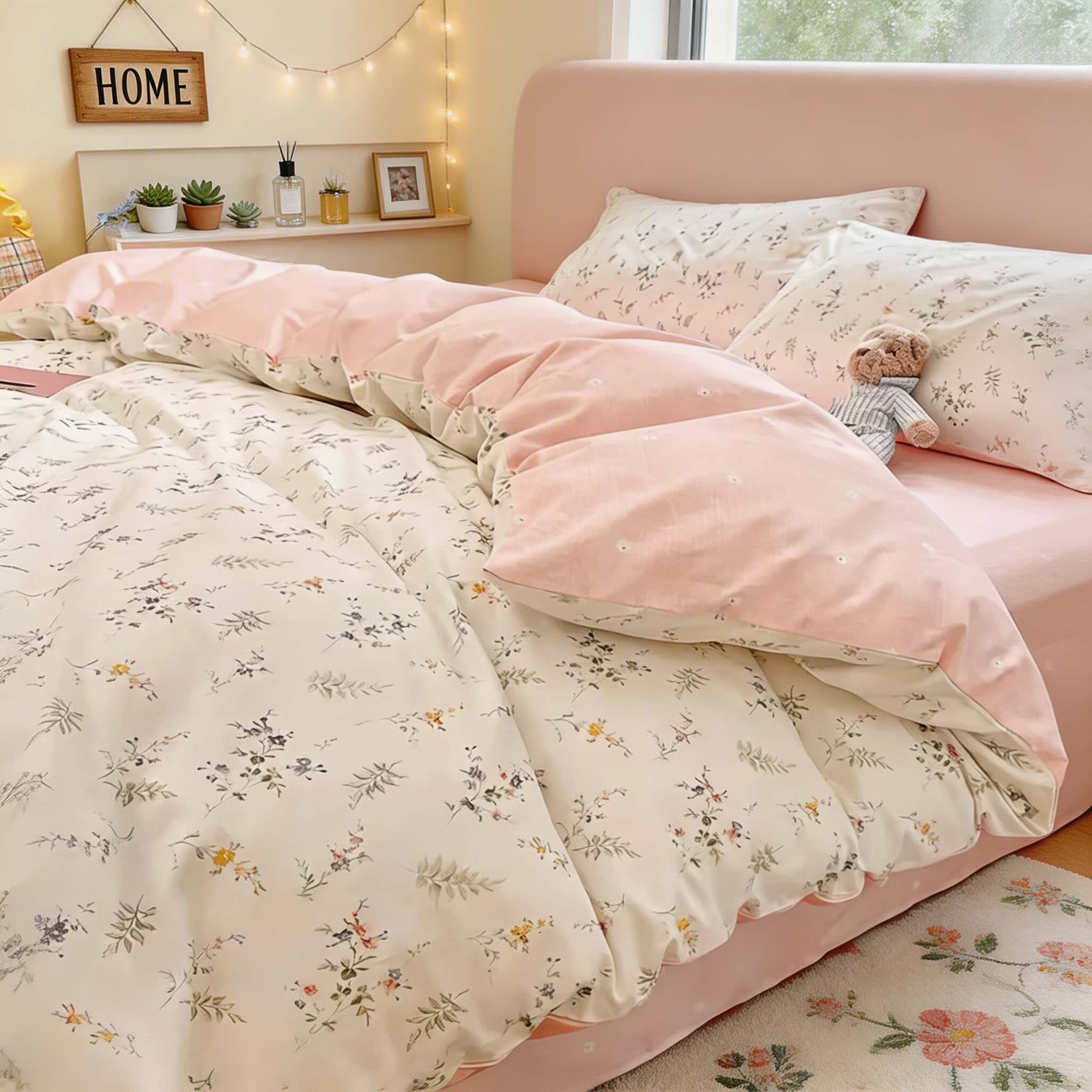 Floral Print Bedding Set Polyester Duvet Cover Flat Sheet Pillow Cases Soft Fabric Multiple Sizes | ribuella