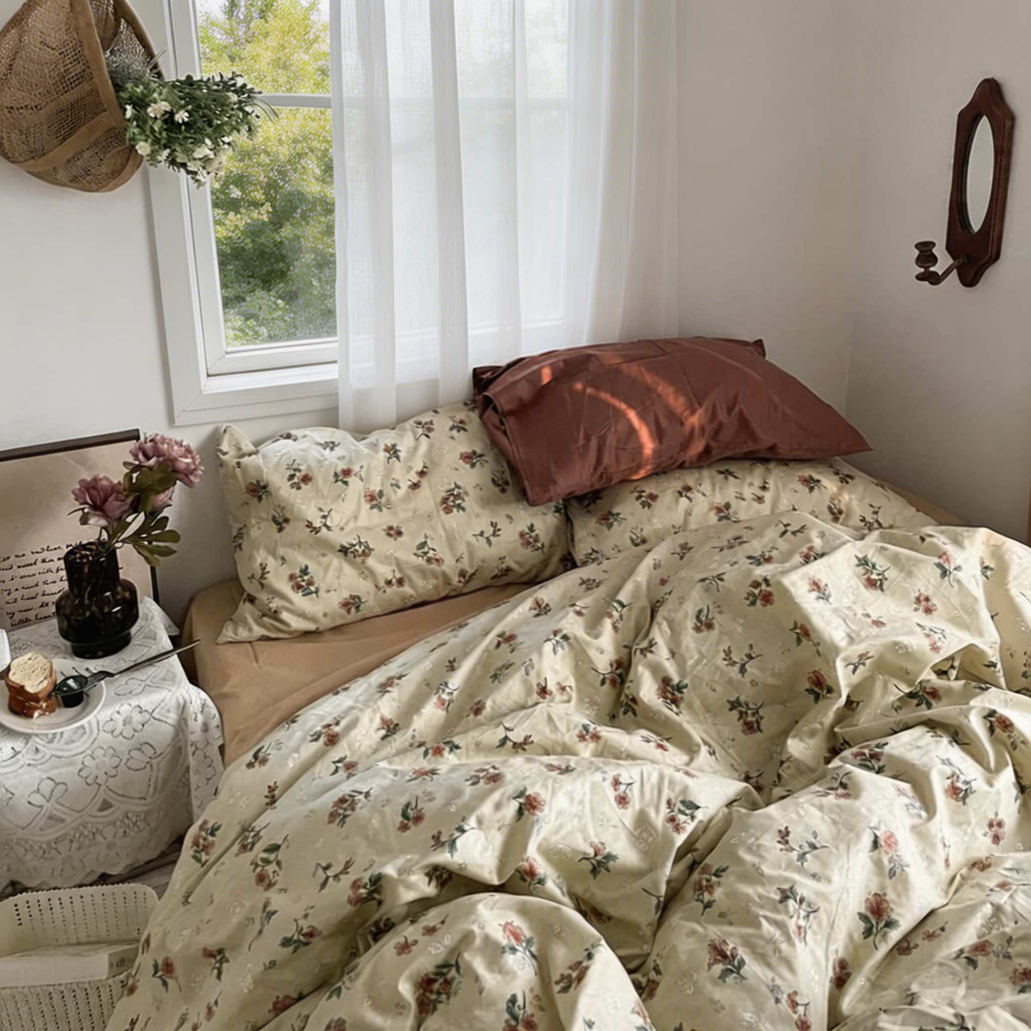 Vintage Floral Bedding Set Duvet Covers with Flat Sheet and Pillow Cases for Cozy Bedroom Decor | ribuella