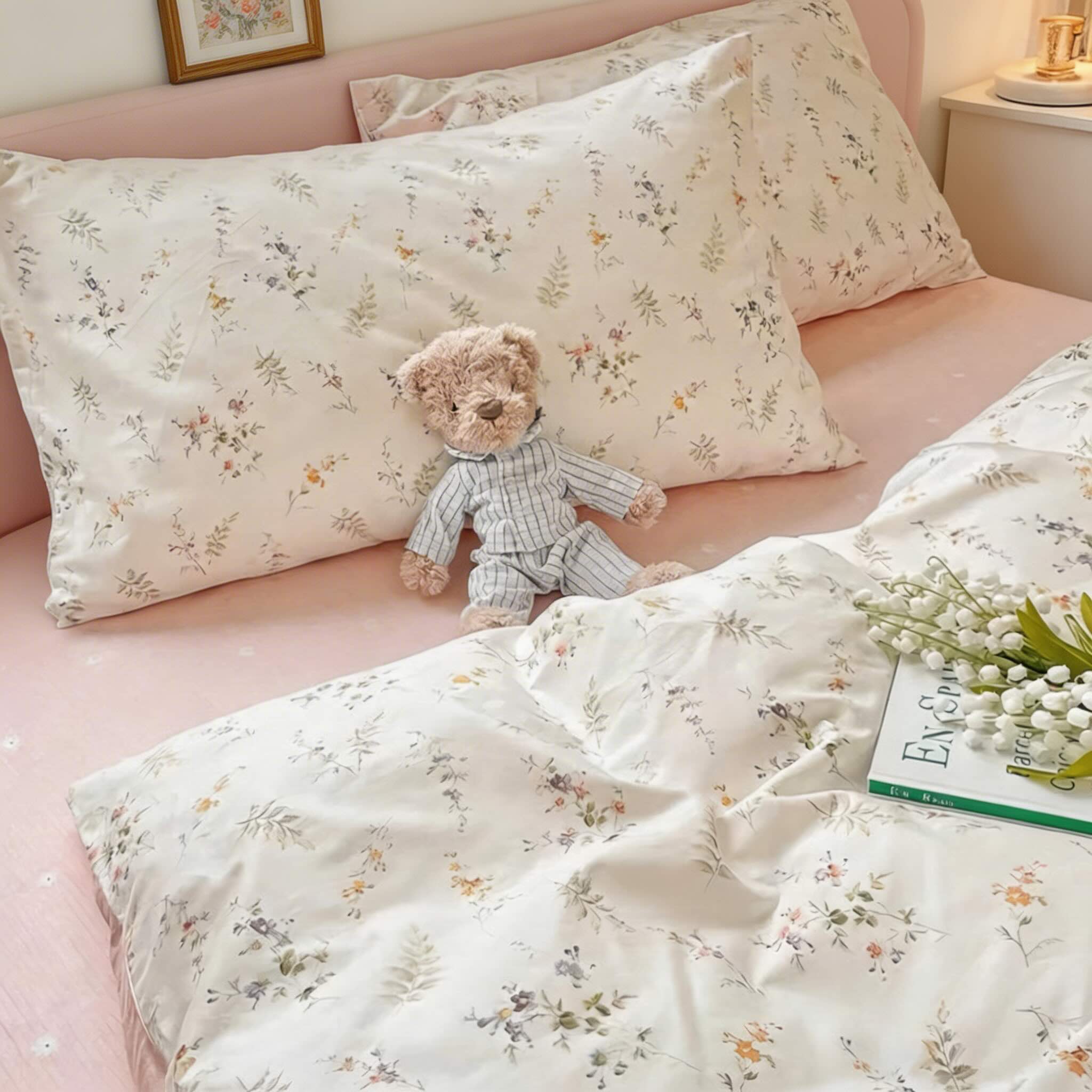 Floral Print Bedding Set Polyester Duvet Cover Flat Sheet Pillow Cases Soft Fabric Multiple Sizes | ribuella