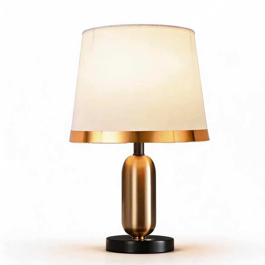 Messing-Tischleuchte im Mid-Century-Stil mit Stoffschirm, Touch-Bedienung und verstellbarer LED-Beleuchtung für Nachttisch oder Schreibtisch | ribuella