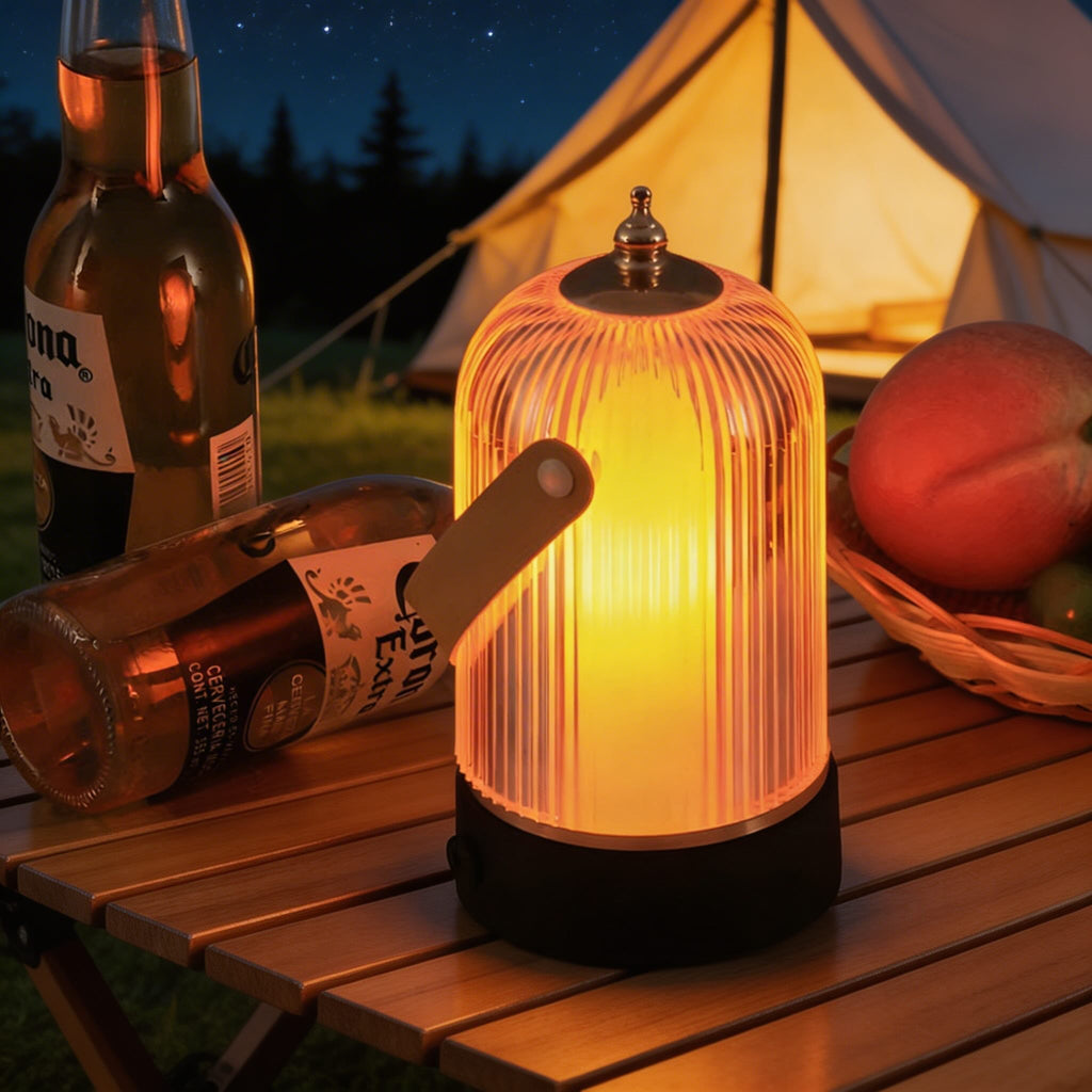 Modern Ribbed Glass Table Lamp Adjustable Metal Base Dimmable LED Light for Bedside or Desk | ribuella