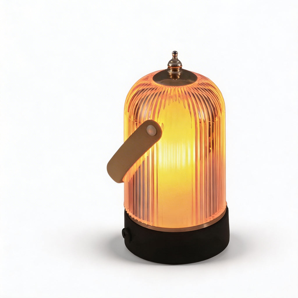 Modern Ribbed Glass Table Lamp Adjustable Metal Base Dimmable LED Light for Bedside or Desk | ribuella