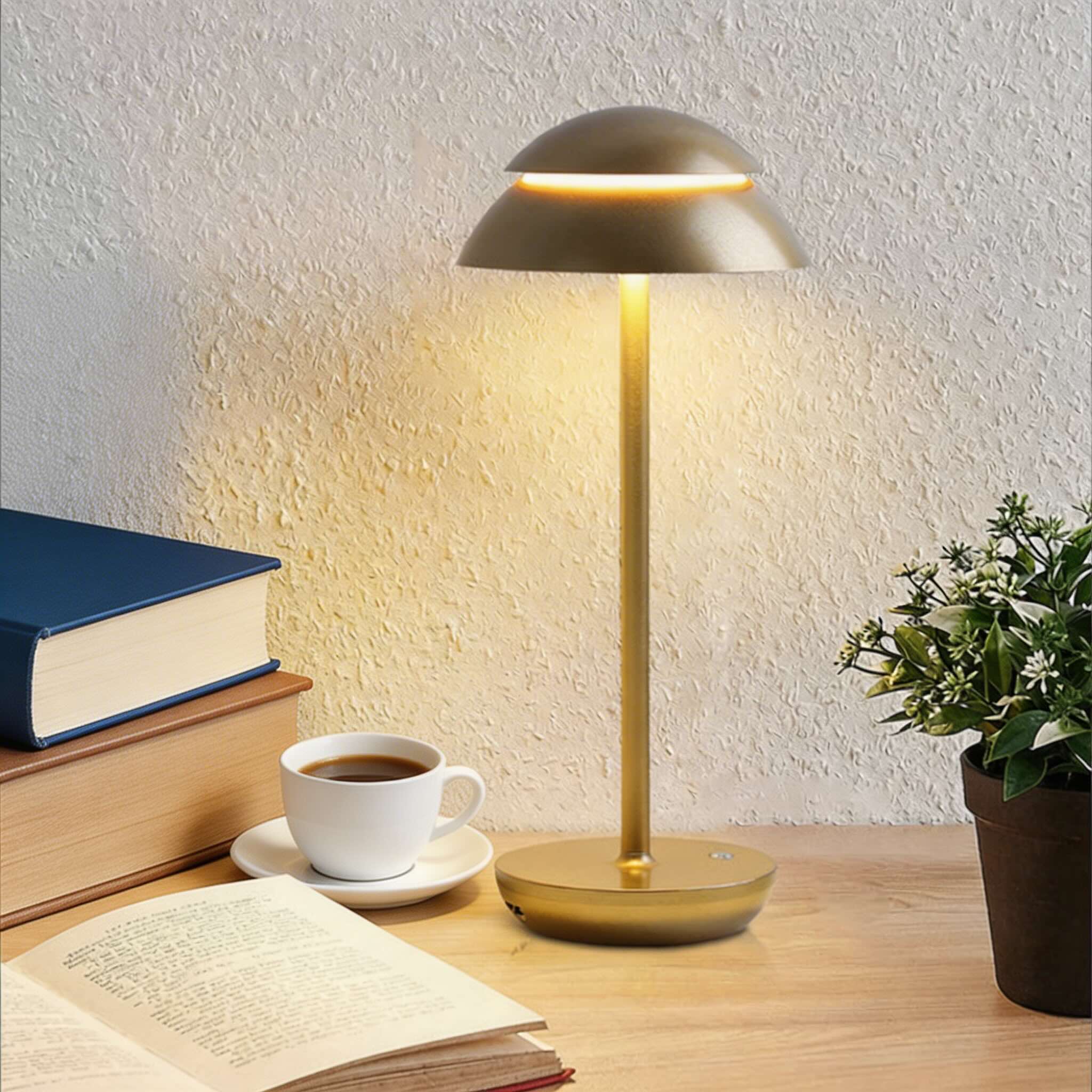Lampă de masă modernă în formă de ciupercă, fără fir, din metal, cu LED reglabil, control tactil și 3 temperaturi de culoare | ribuella